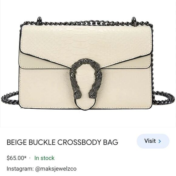 NWOT Beige Tiger Head Buckle Crossbody Bag in Beige with Black Buckle OS - Picture 2 of 14